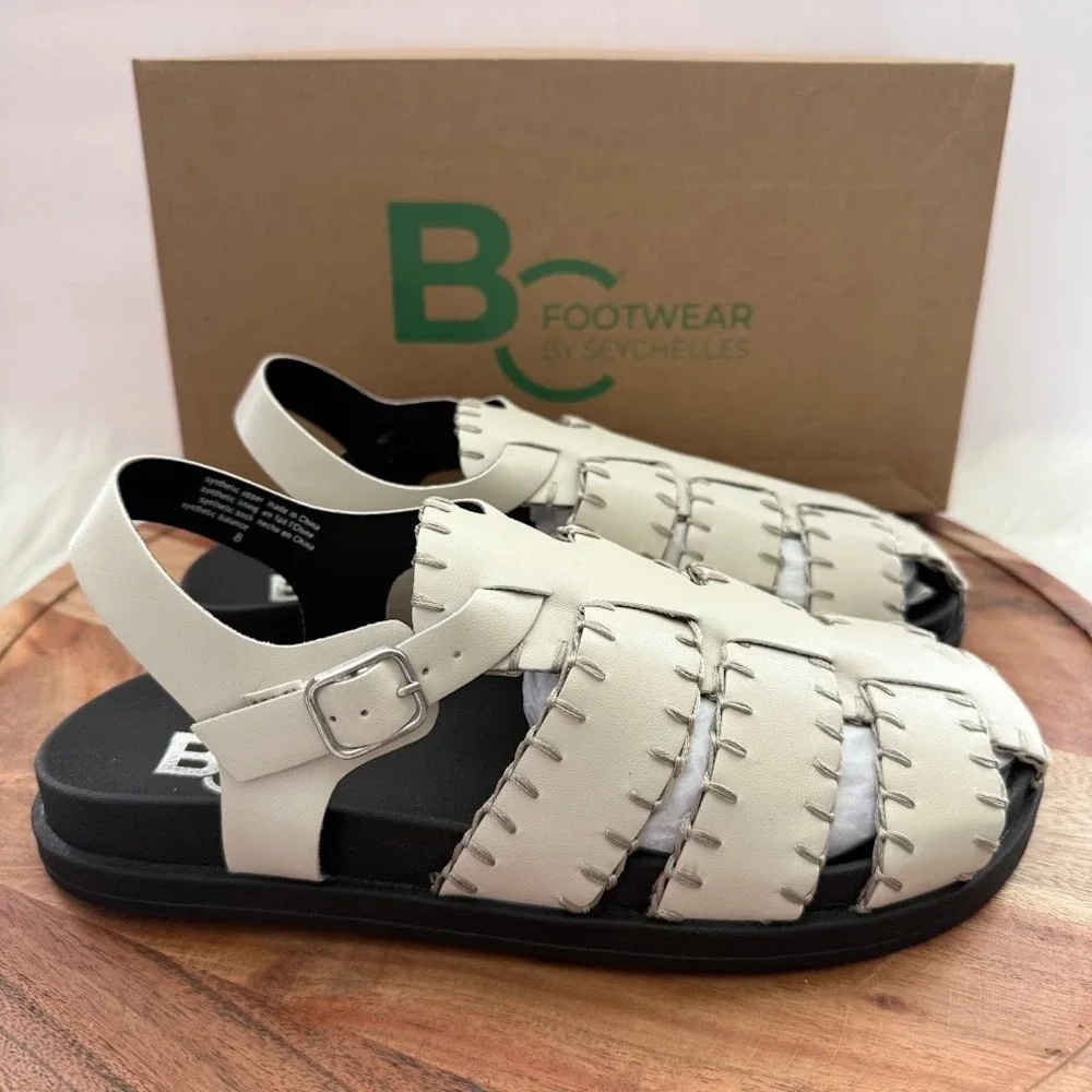 BC Footwear Jasmina Off White Vegan Leather Whipstitch Fisherman Sandals Mens 8